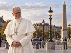 Pope Leo XIV in Paris: Metro Closures and Travel Advice for September 25–26, 2026 Photorealistic editorial composite of Pope Leo XIV at Place de la Concorde in Paris