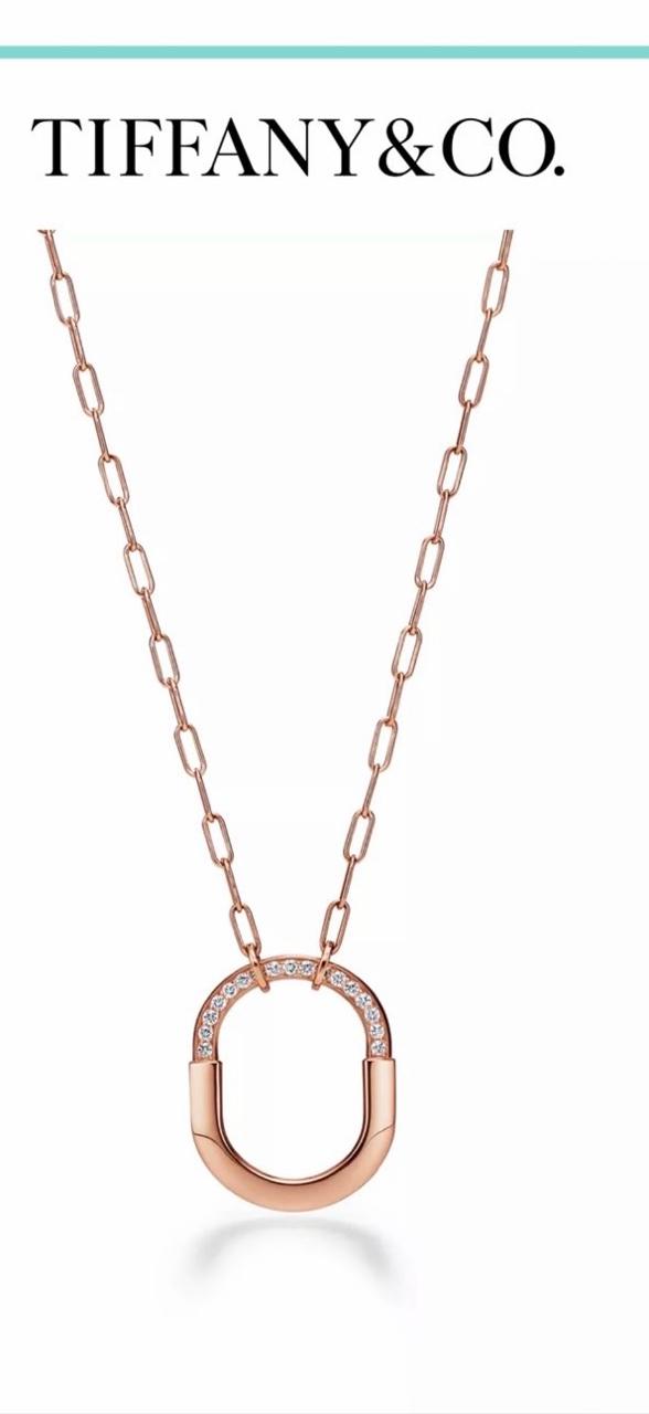 Photo de référence du pendentif Tiffany Lock en or rose et diamants signalé disparu