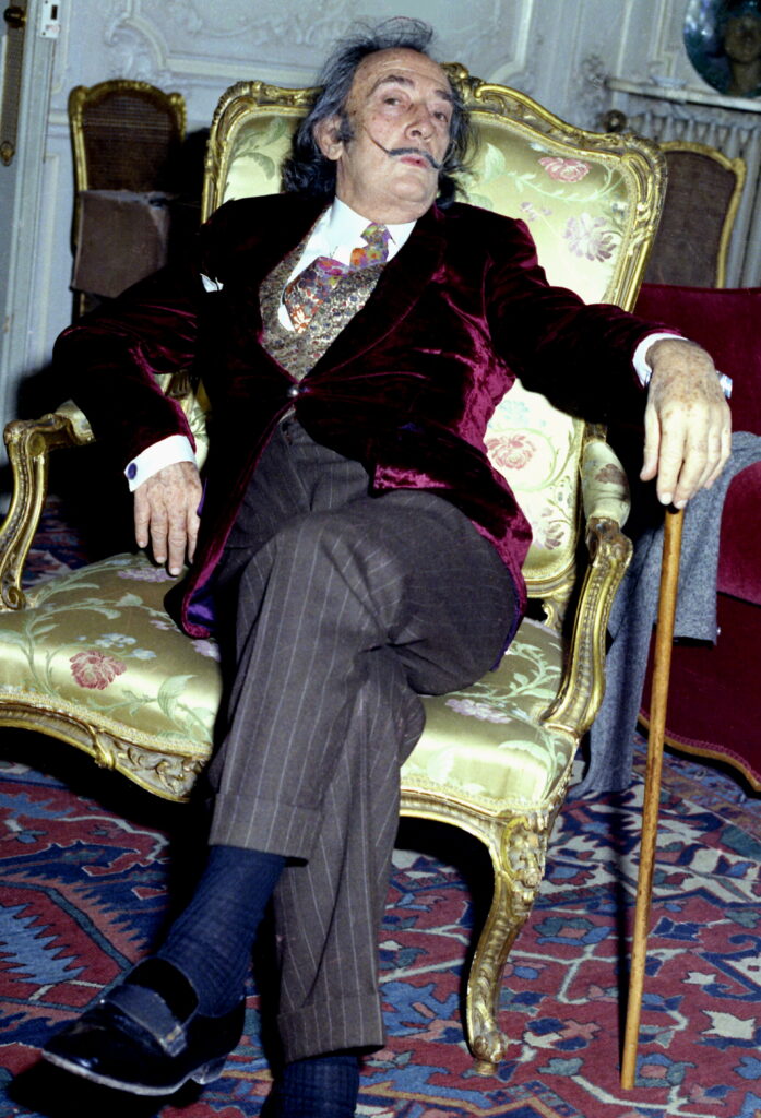 Salvador Dalí seated in his suite at Le Meurice in 1972