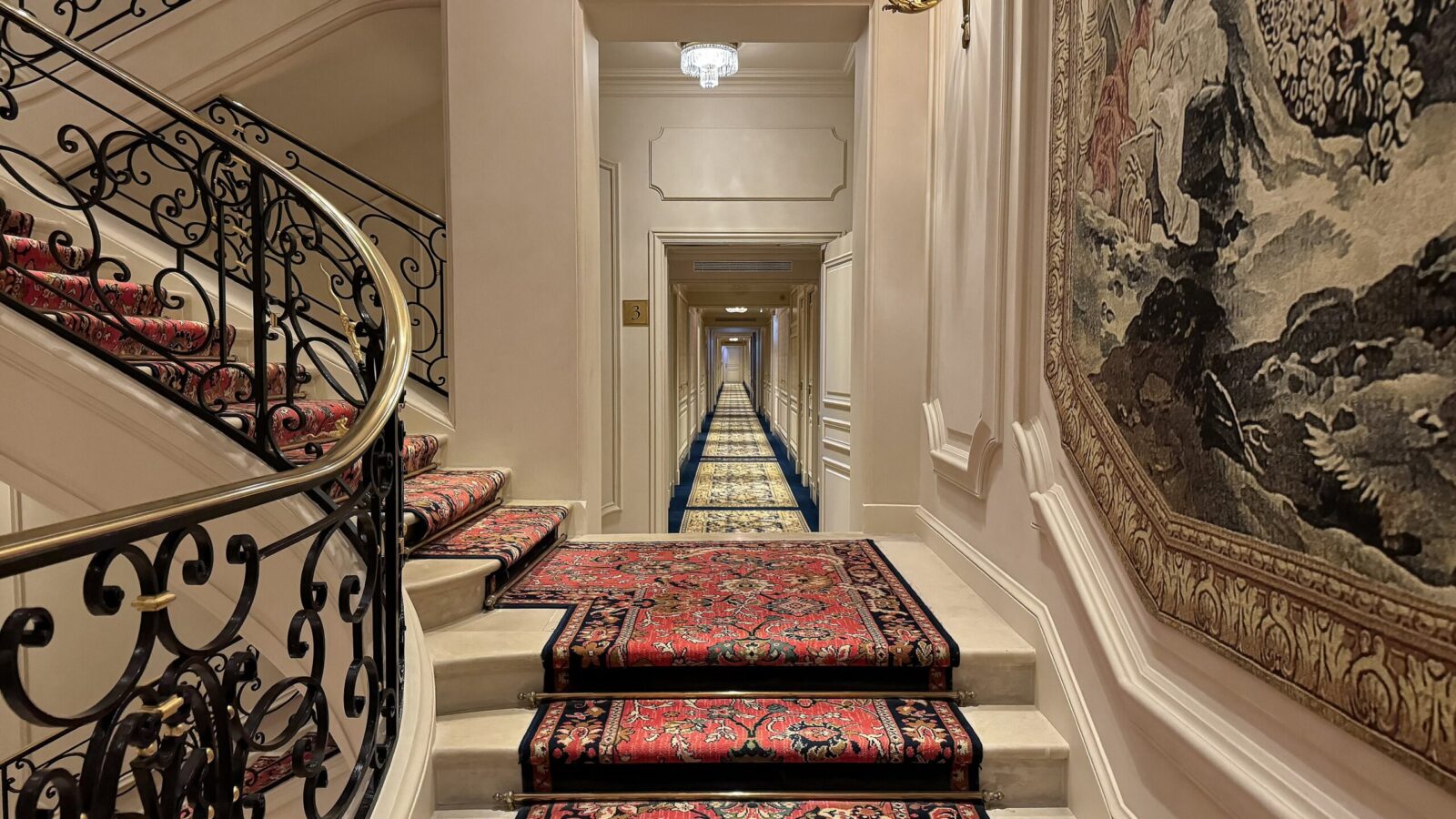 Quiet interior corridor at Ritz Paris for sleep tourism