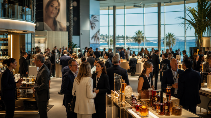 TFWA Cannes 2026 luxury travel retail marketplace Luxury travel retail exhibition with global buyers and brand executives overlooking the Cannes waterfront
