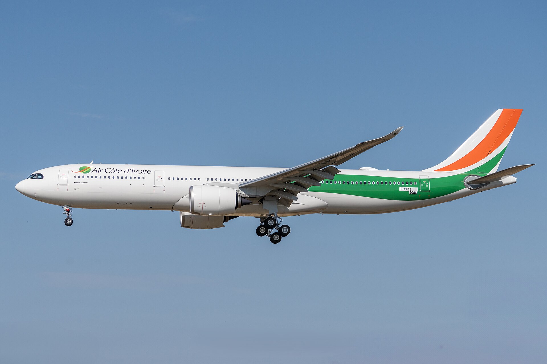 Air Côte d’Ivoire A330-941 in flight at Toulouse, August 2025