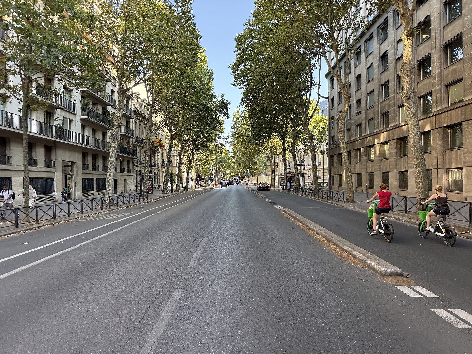 Boulevard Saint-Germain in Paris with its cycle lane trees and historic buildings