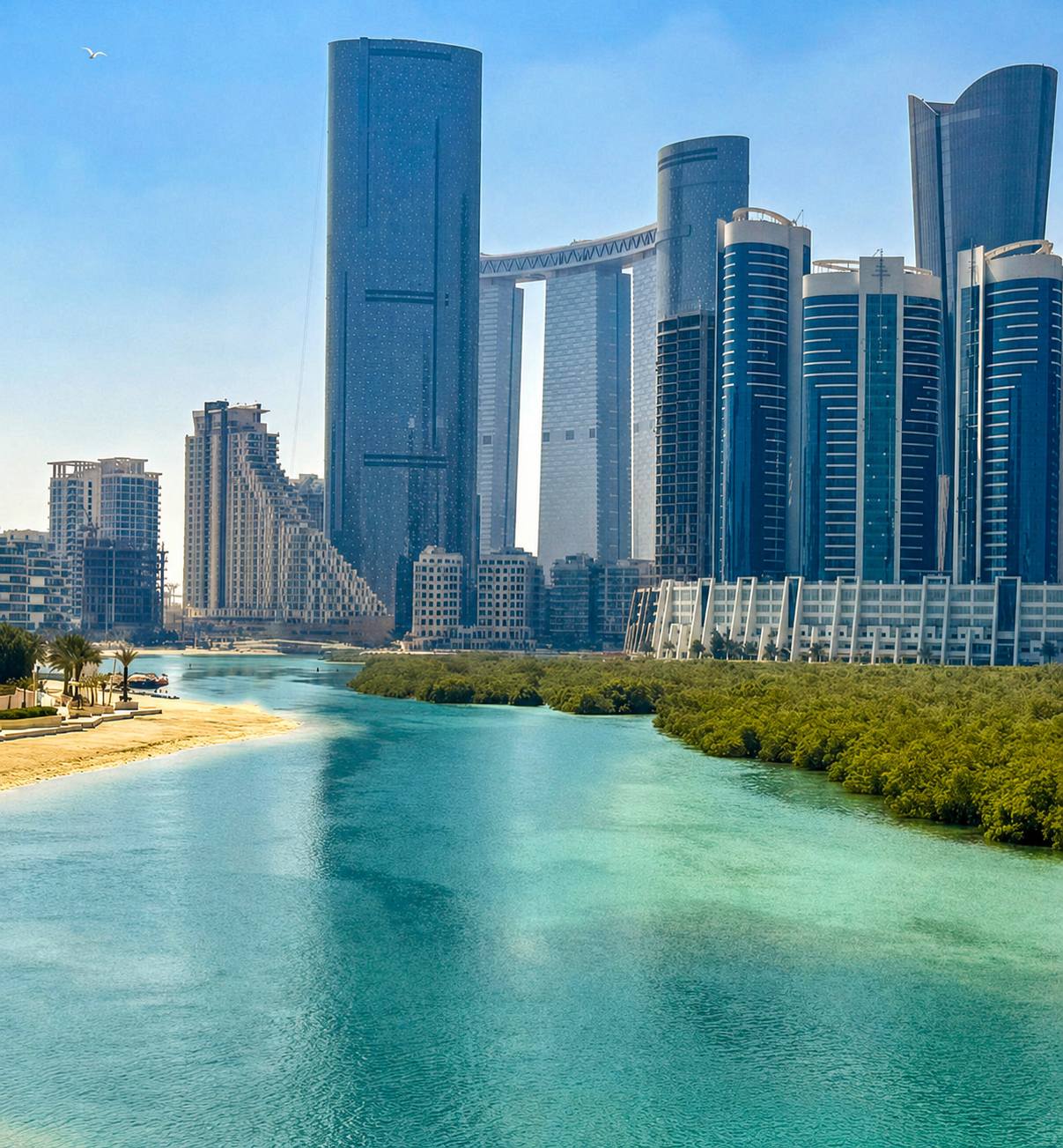 Reem Island from the bridge towards Saadiyat, Abu Dhabi, 27 June 2026.