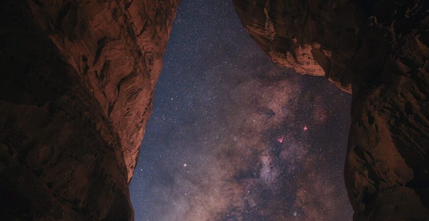 The night sky between AlUla’s mountains, July 2026.