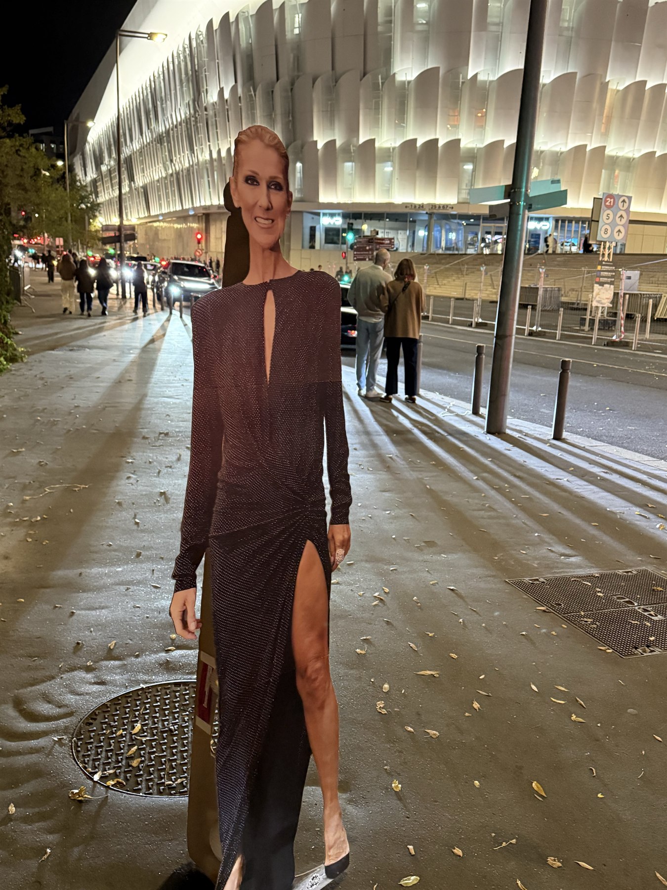 Life-size Céline Dion display outside Plenitude Arena after the Paris concert