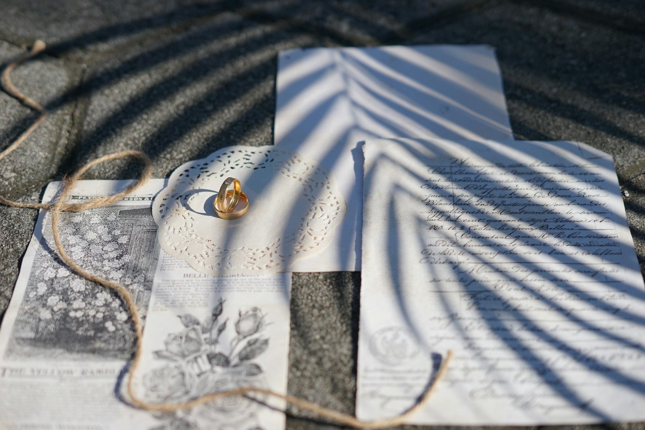 Civil marriage documents and wedding rings in Paris