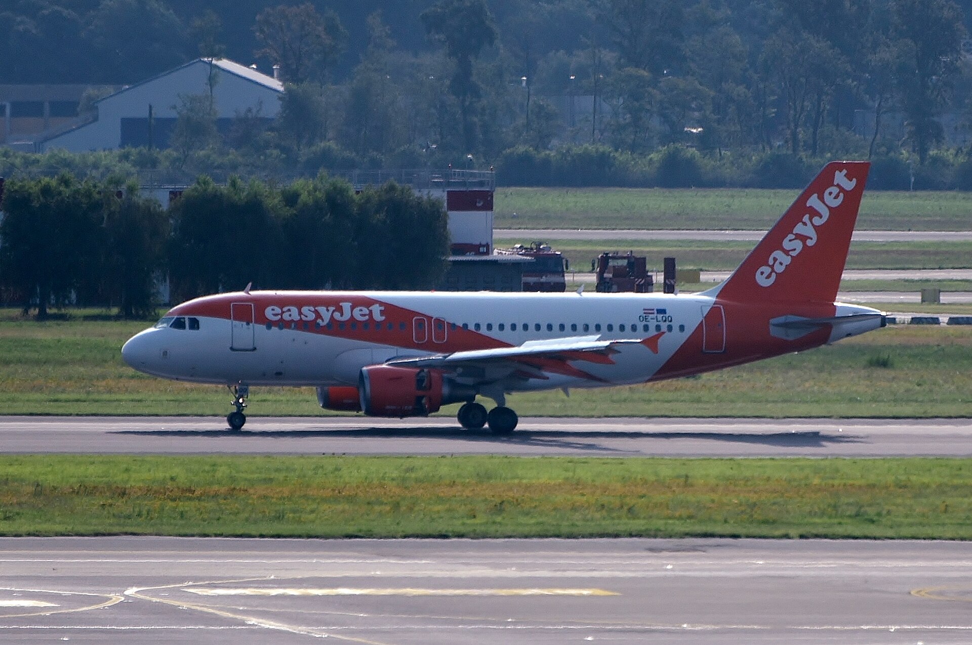 easyJet Airbus A319 landing at Milan Malpensa Airport in Italy