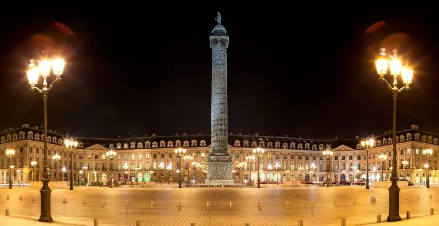 Place Vendôme illuminated at night in Paris