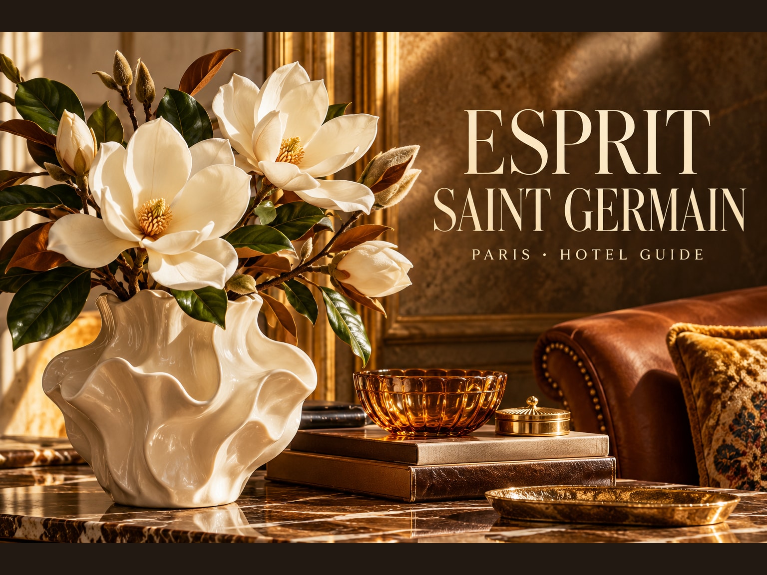 غلاف دليل Esprit Saint Germain في باريس: تنسيق زهور فاخر واسم الفندق