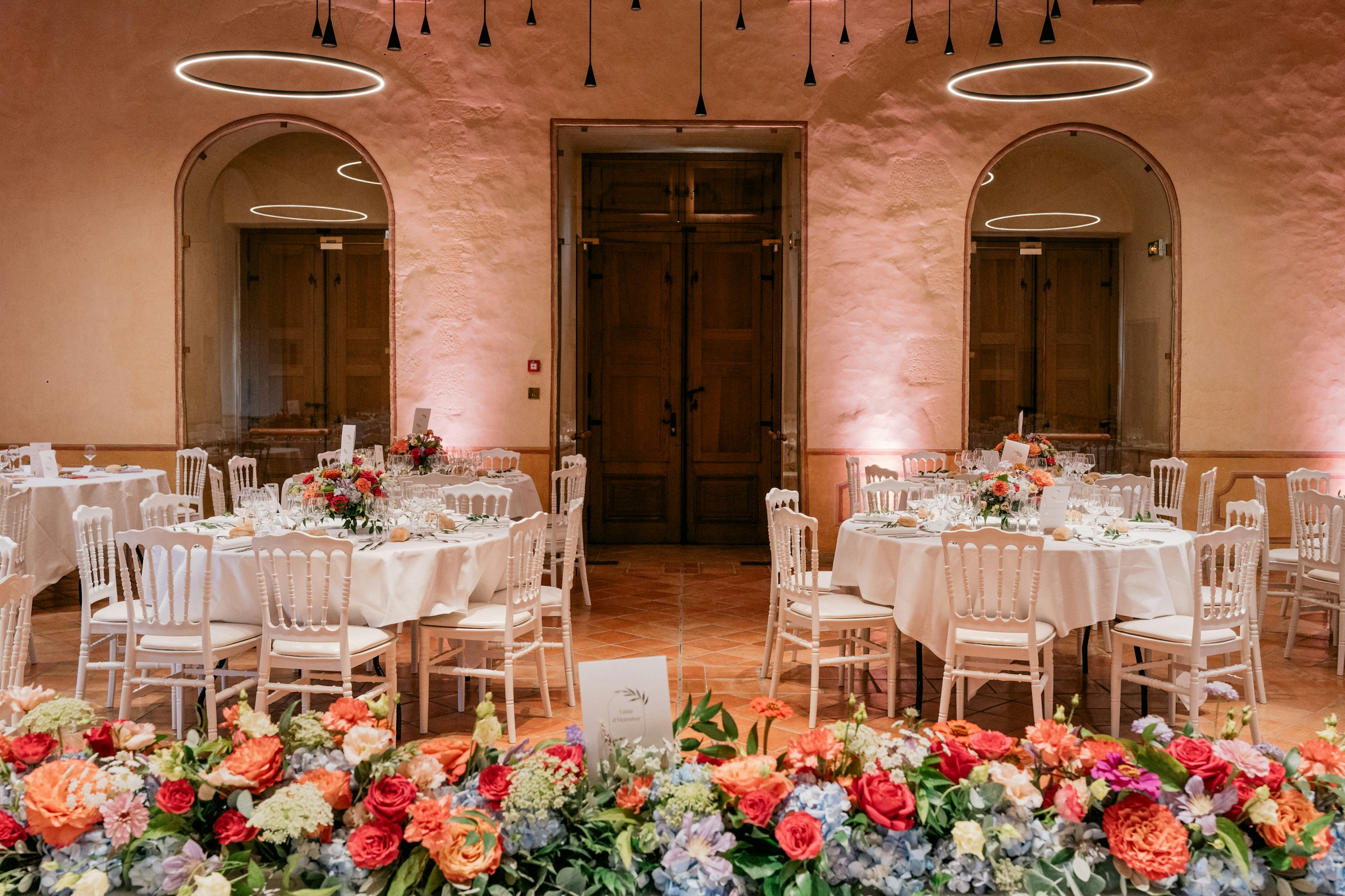 Elegant French wedding reception with candlelight