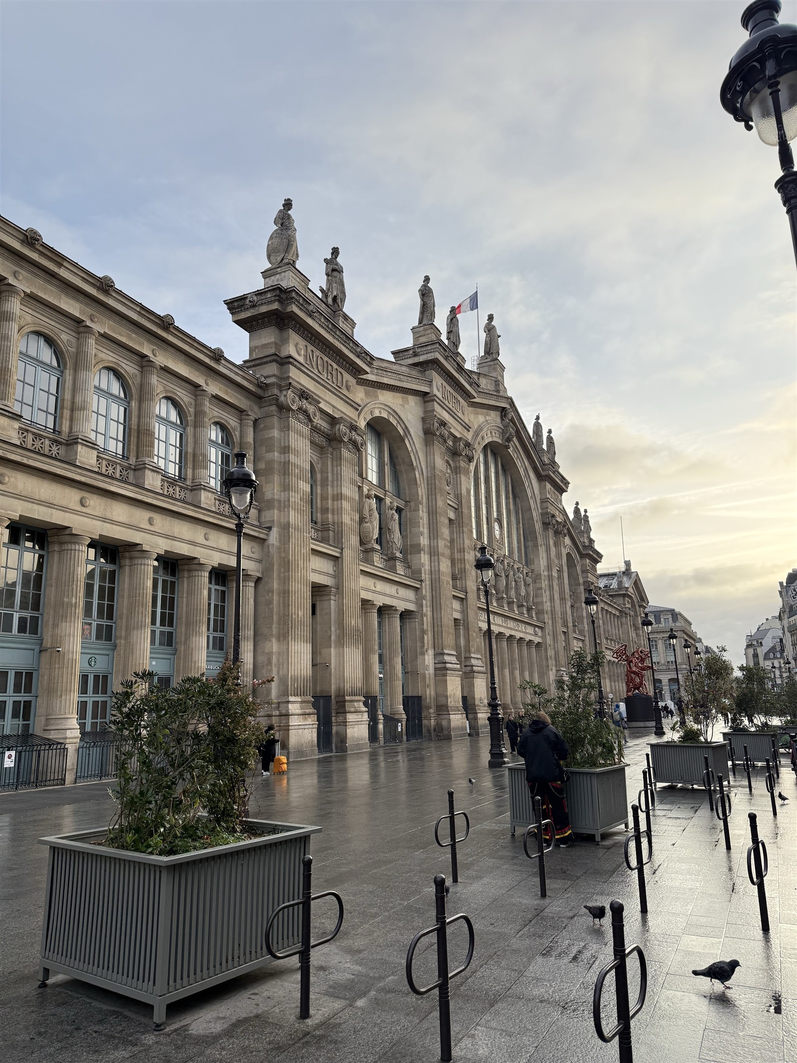 Historic stone façade and columns at Paris Gare du Nord