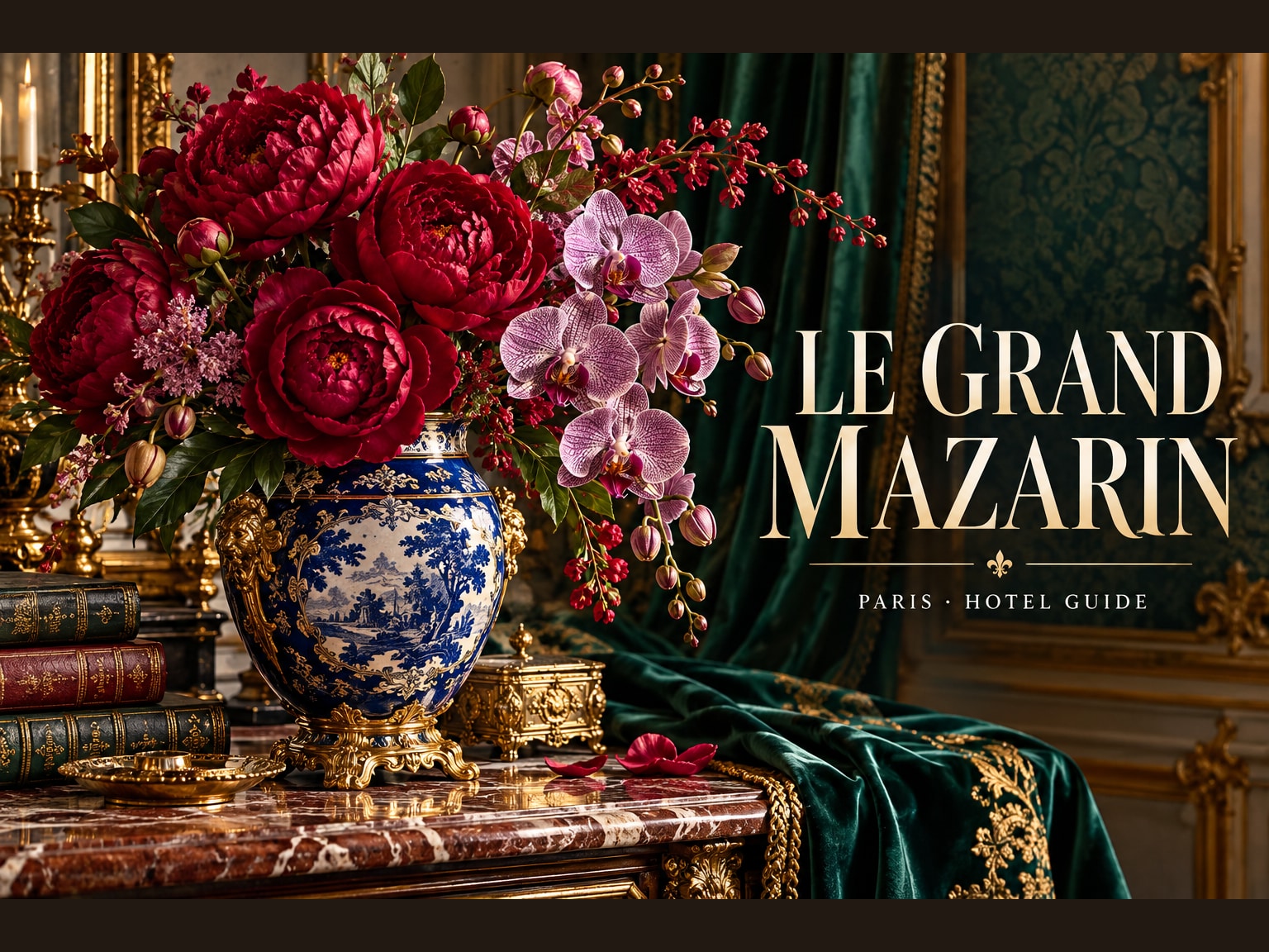 غلاف دليل Le Grand Mazarin في باريس: تنسيق زهور فاخر واسم الفندق