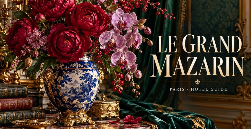 Le Grand Mazarin Paris hotel guide cover — luxury floral arrangement and hotel name