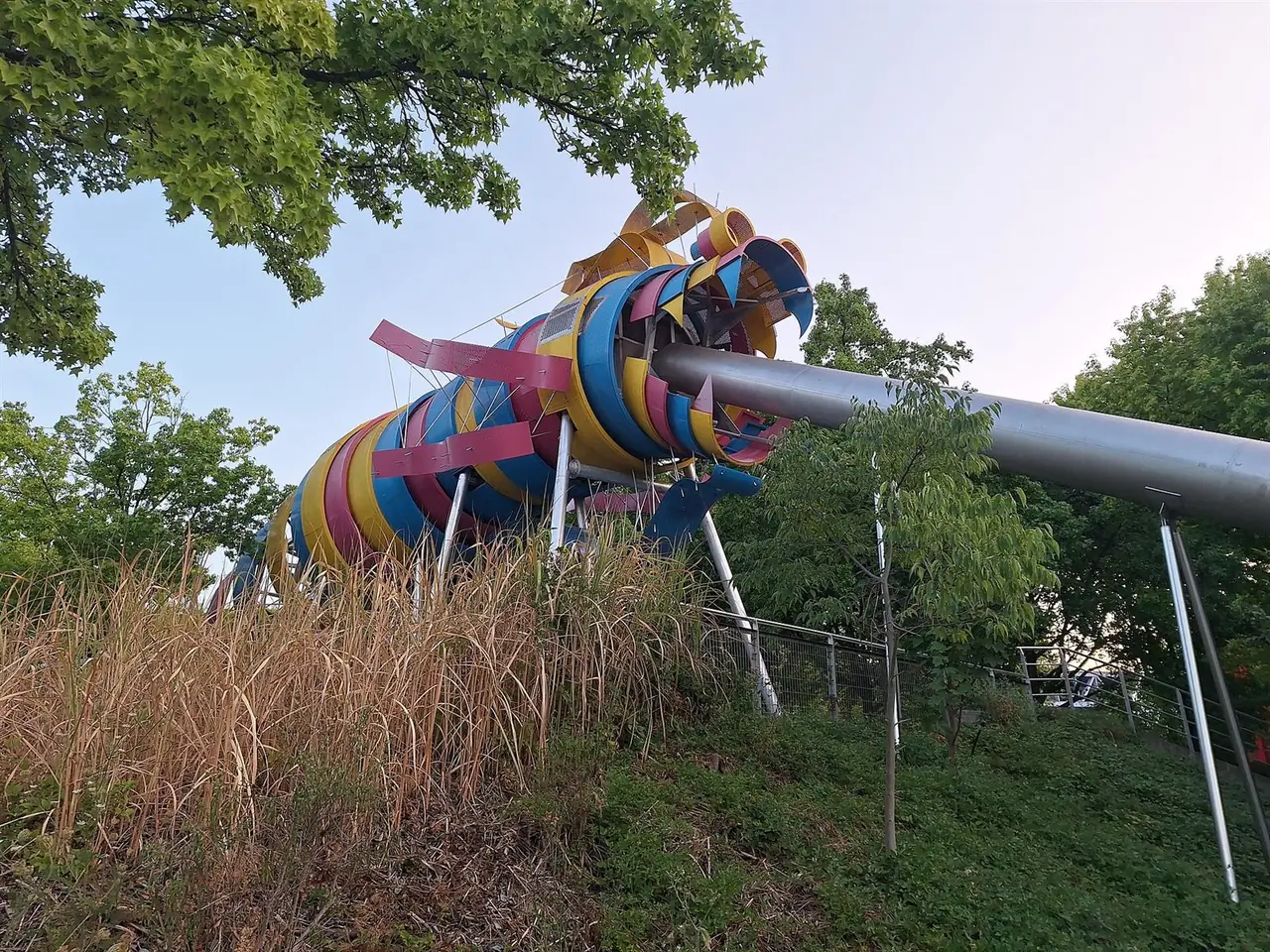 The colourful Dragon slide in Parc de la Villette, Paris
