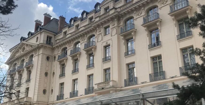 Trianon Palace from the gardens, March 2020