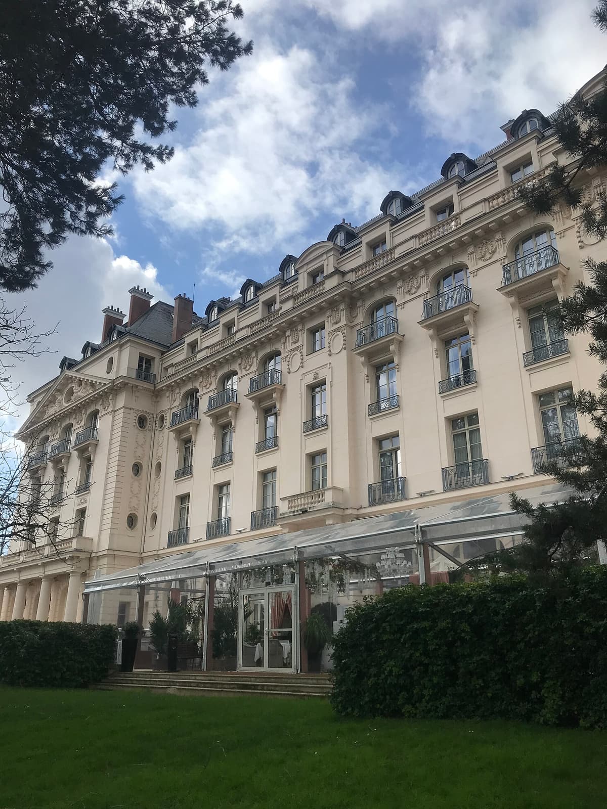 Trianon Palace from the gardens, March 2020