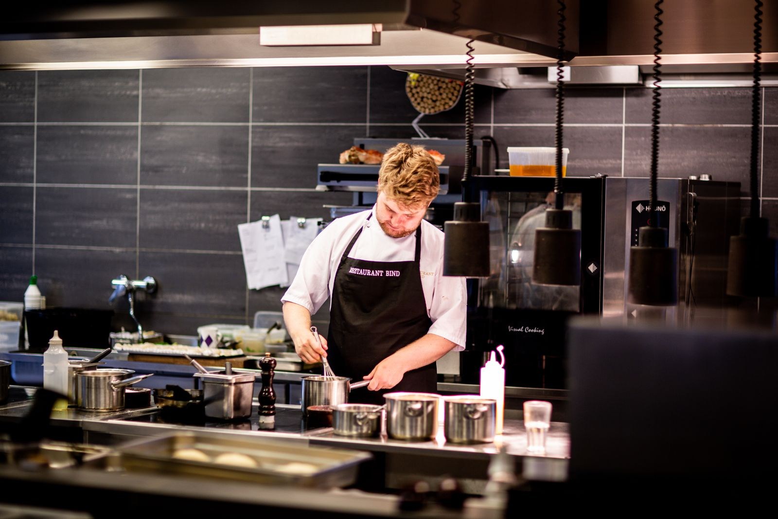 Food preparation in a professional kitchen.