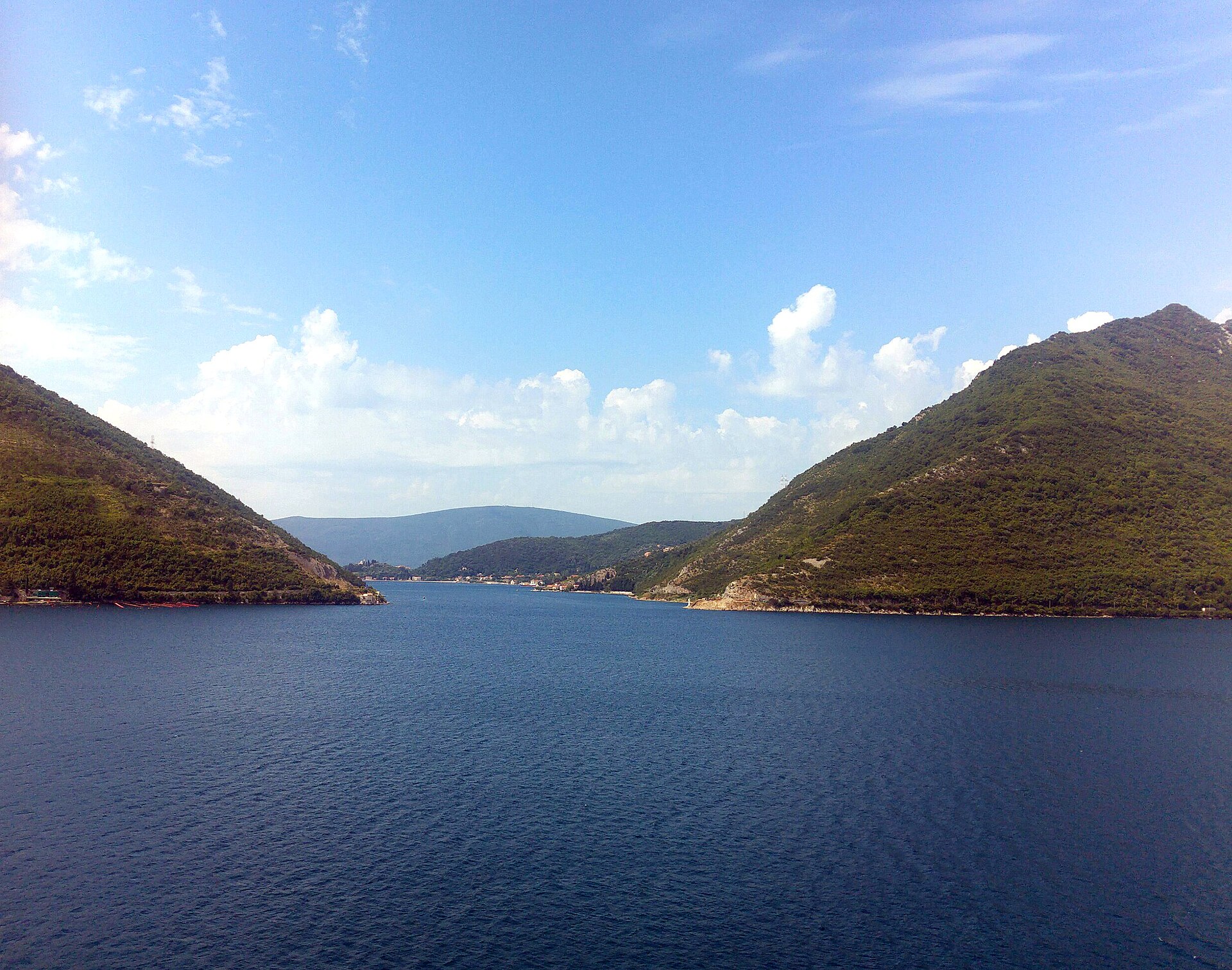 Bay of Kotor and mountains seen from Perast in Montenegro