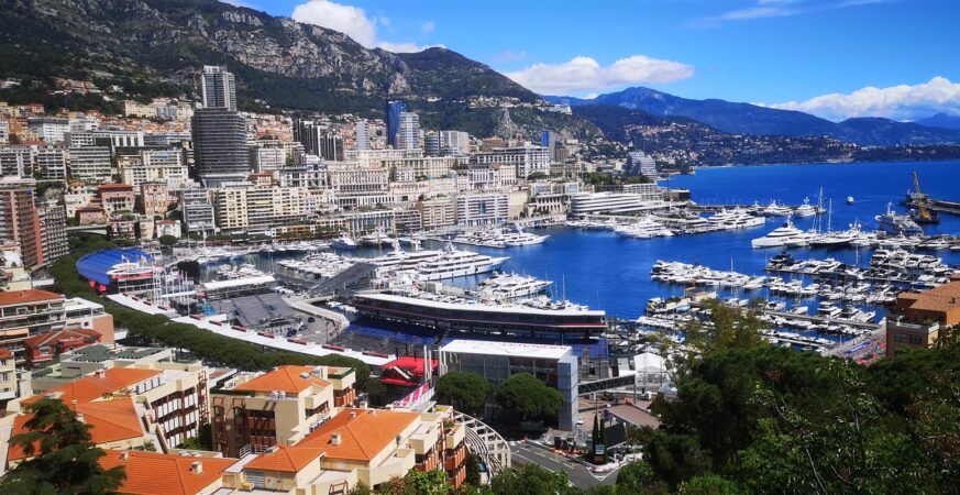 Yachts in Port Hercules and Monte Carlo on the Mediterranean coast