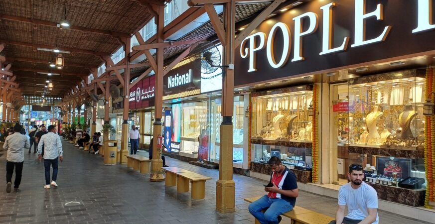 Gold jewellery shopfronts in Dubai Gold Souq
