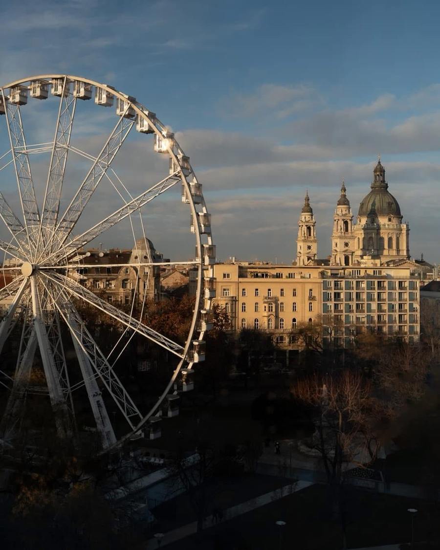 Budapest Eye and the dome of St Stephen’s Basilica.