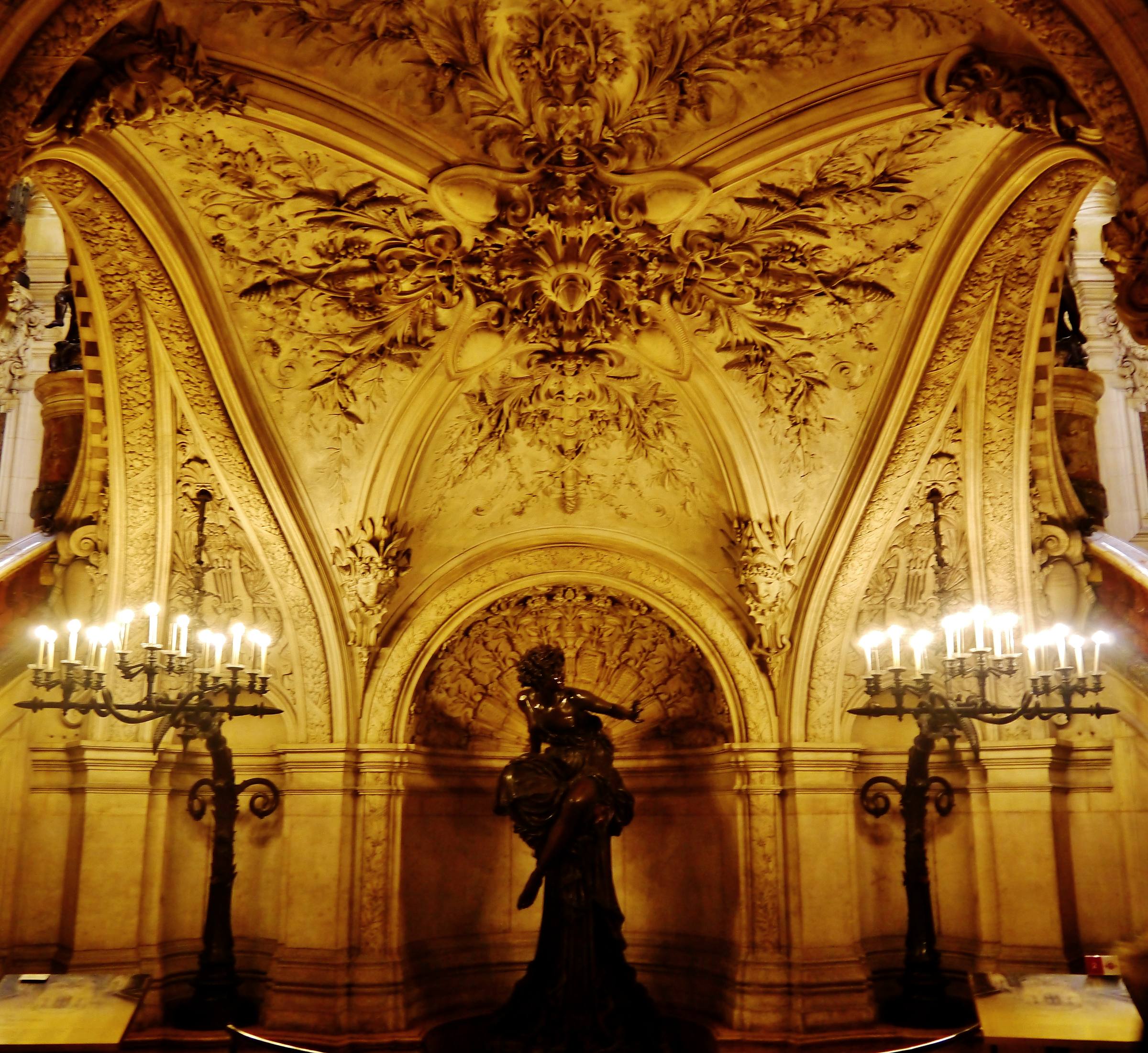 Marcello’s bronze Pythia above its basin beneath the Grand Staircase of the Palais Garnier