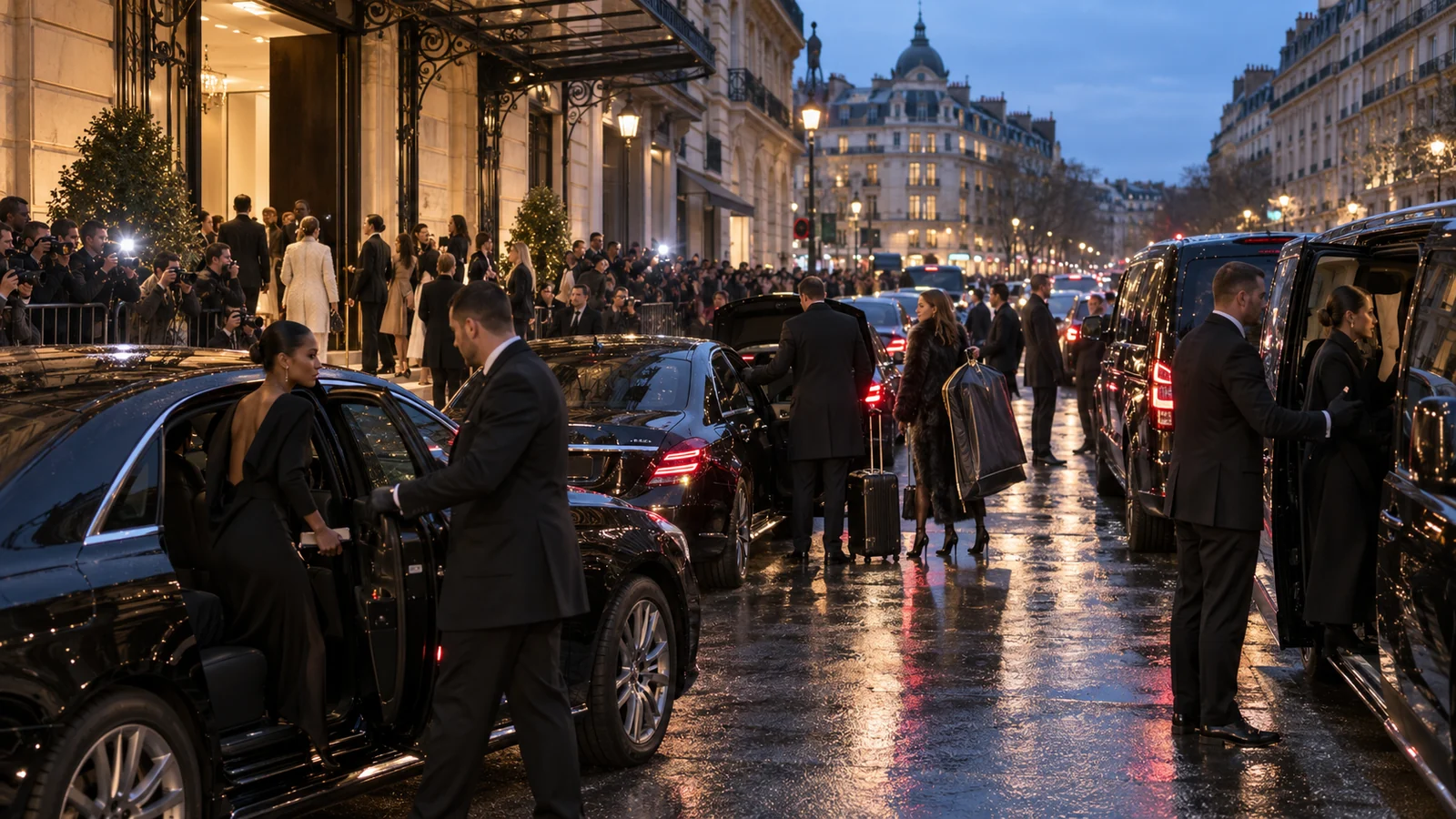 Voitures avec chauffeur devant un grand événement de la Fashion Week de Paris