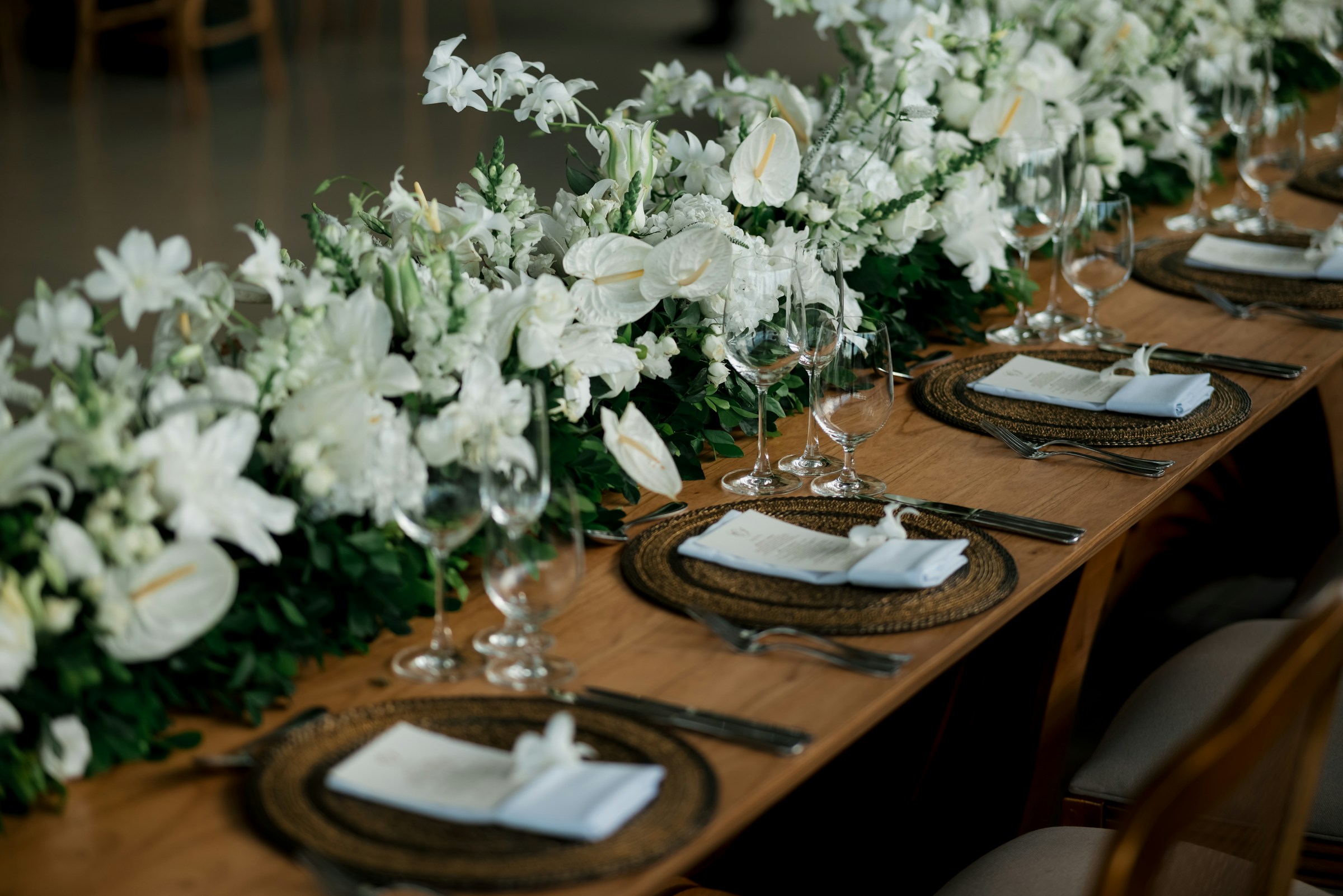 Luxury wedding table with white flowers and candles