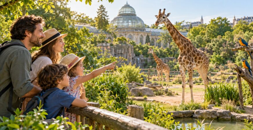 Une famille découvre les animaux et la nature avec des enfants à Paris