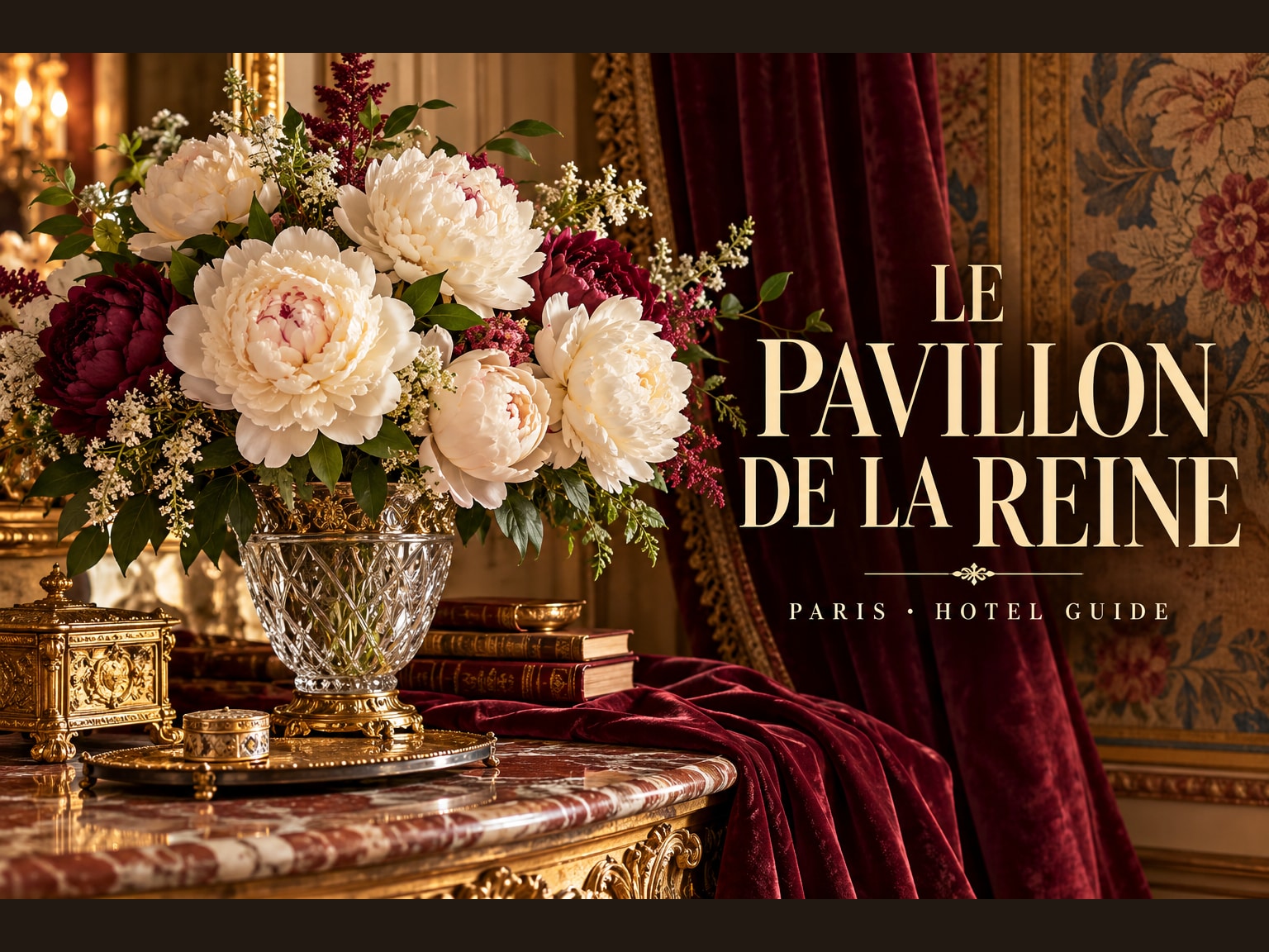 غلاف دليل Le Pavillon de la Reine & Spa في باريس: تنسيق زهور فاخر واسم الفندق