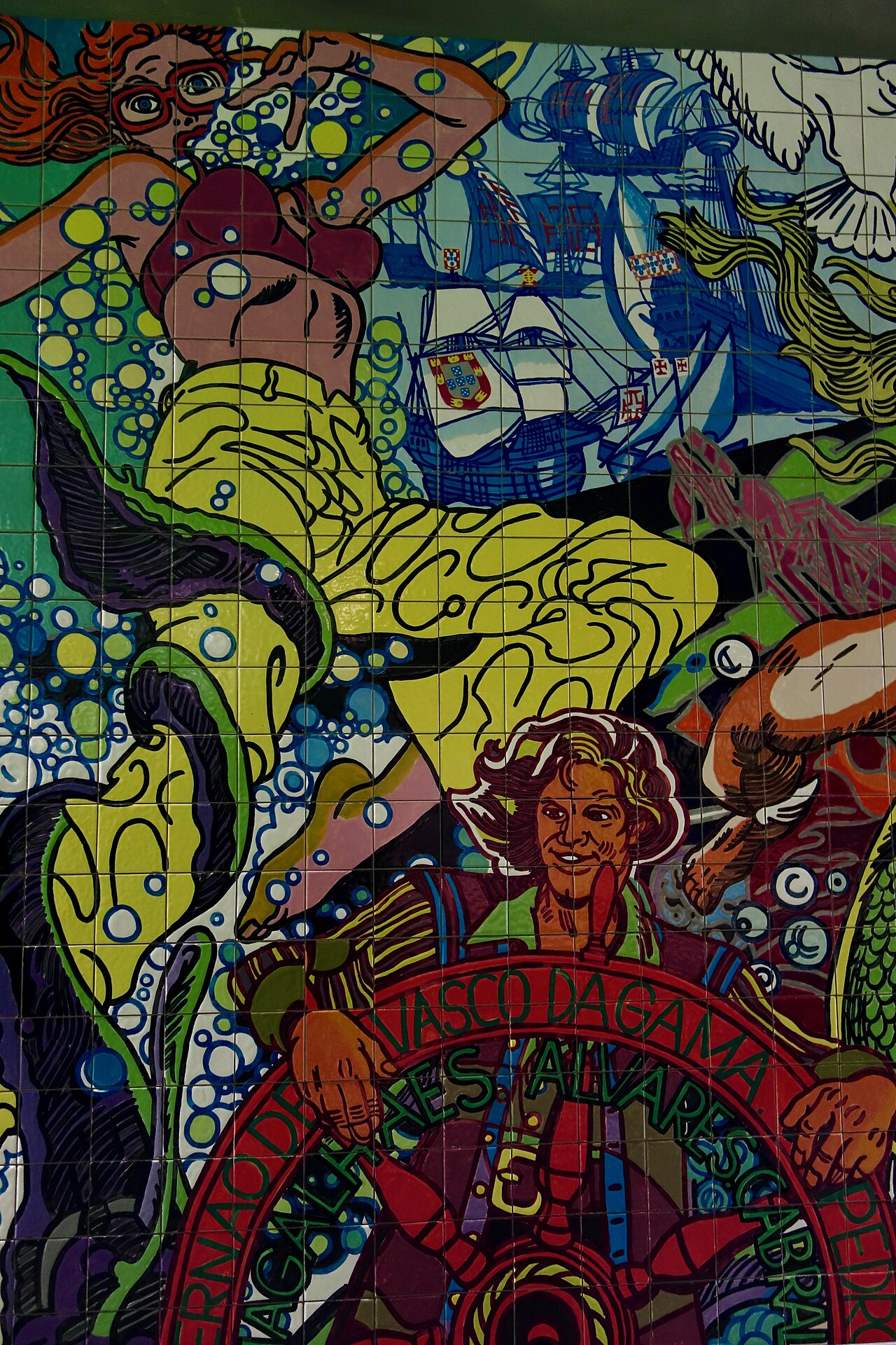 Sea themed Mural in Oriente Metro Station, Lisbon