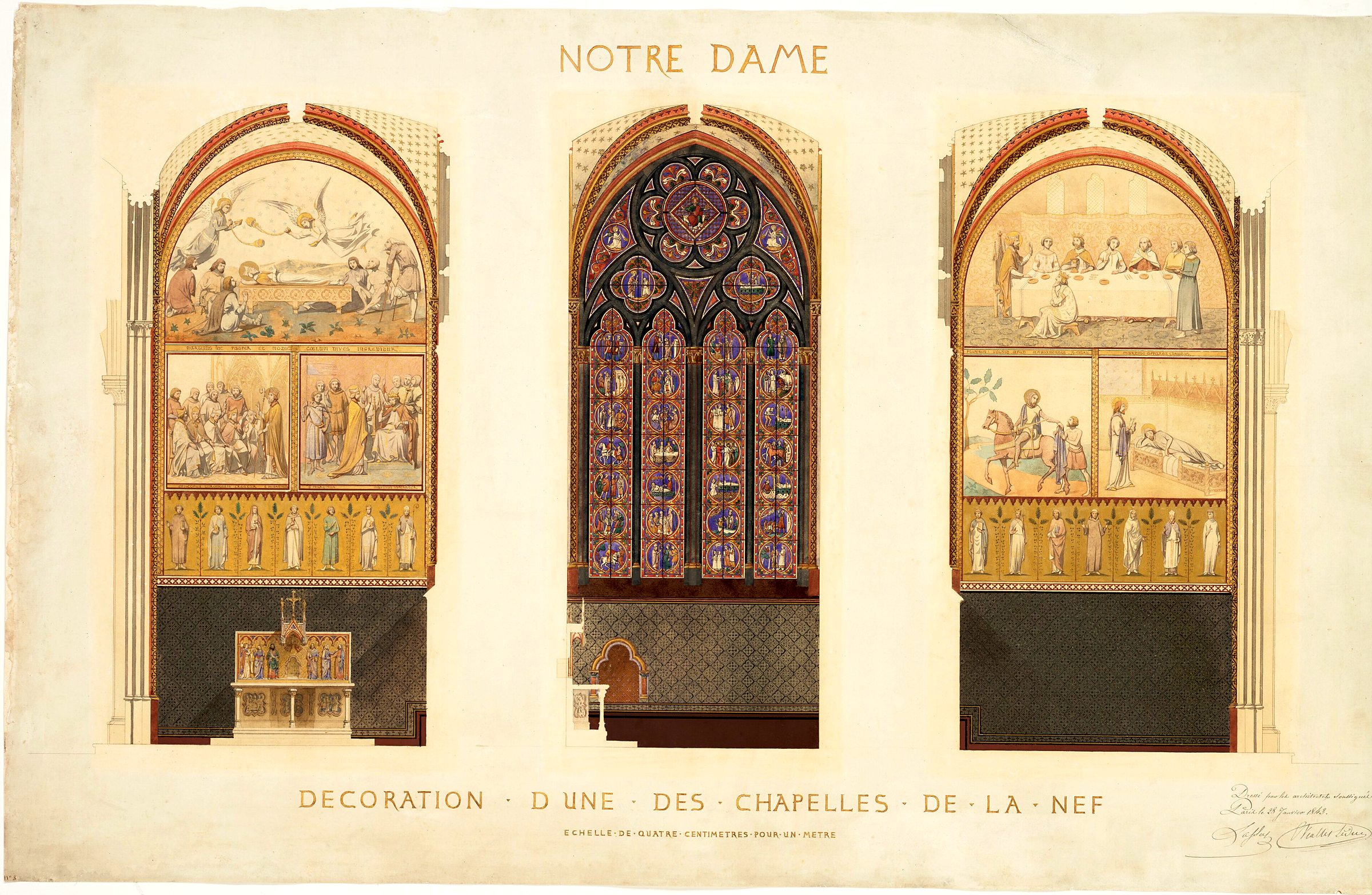 1843 architectural drawing by Viollet-le-Duc and Lassus for renovating a chapel in the nave of Notre-Dame de Paris