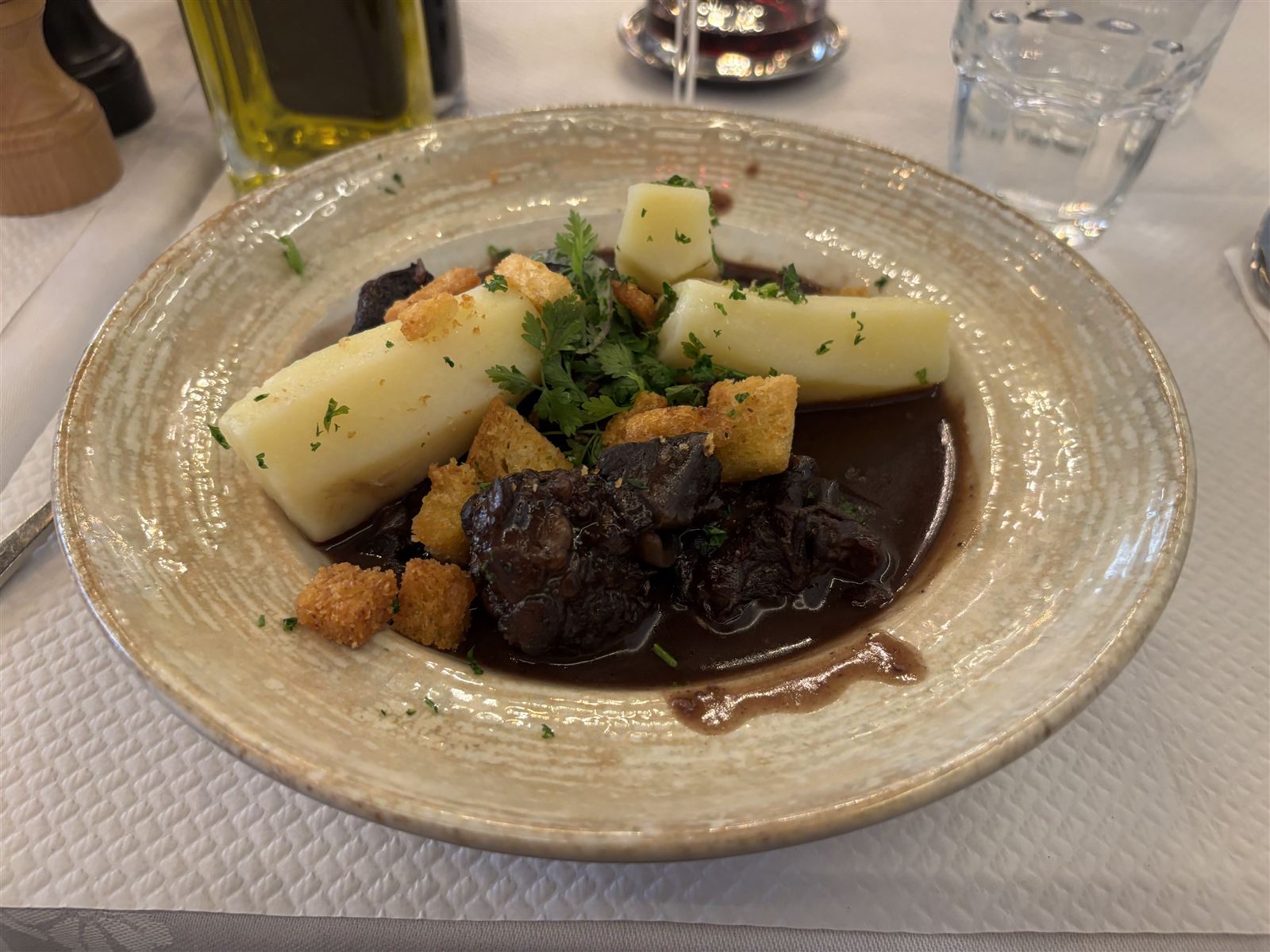Boeuf bourguignon with potatoes and rich sauce