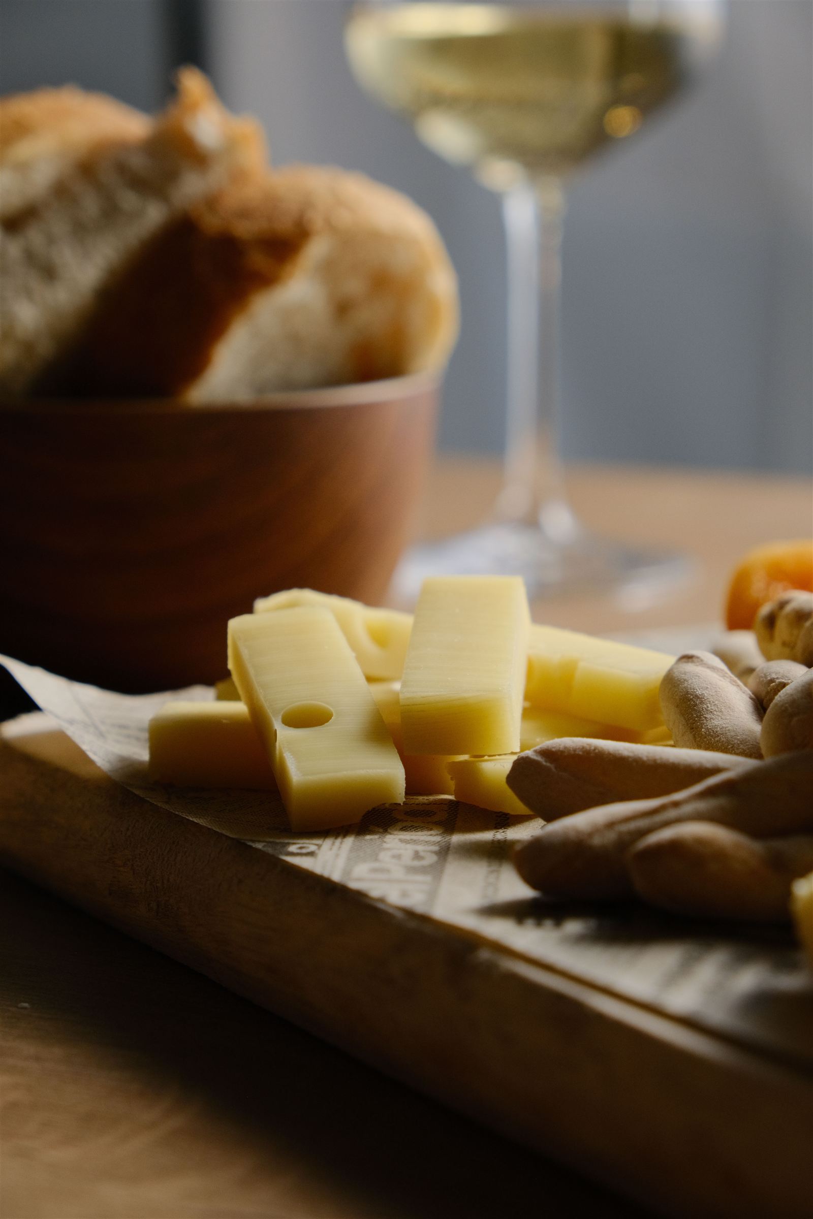 Elegant French cheese selection with bread