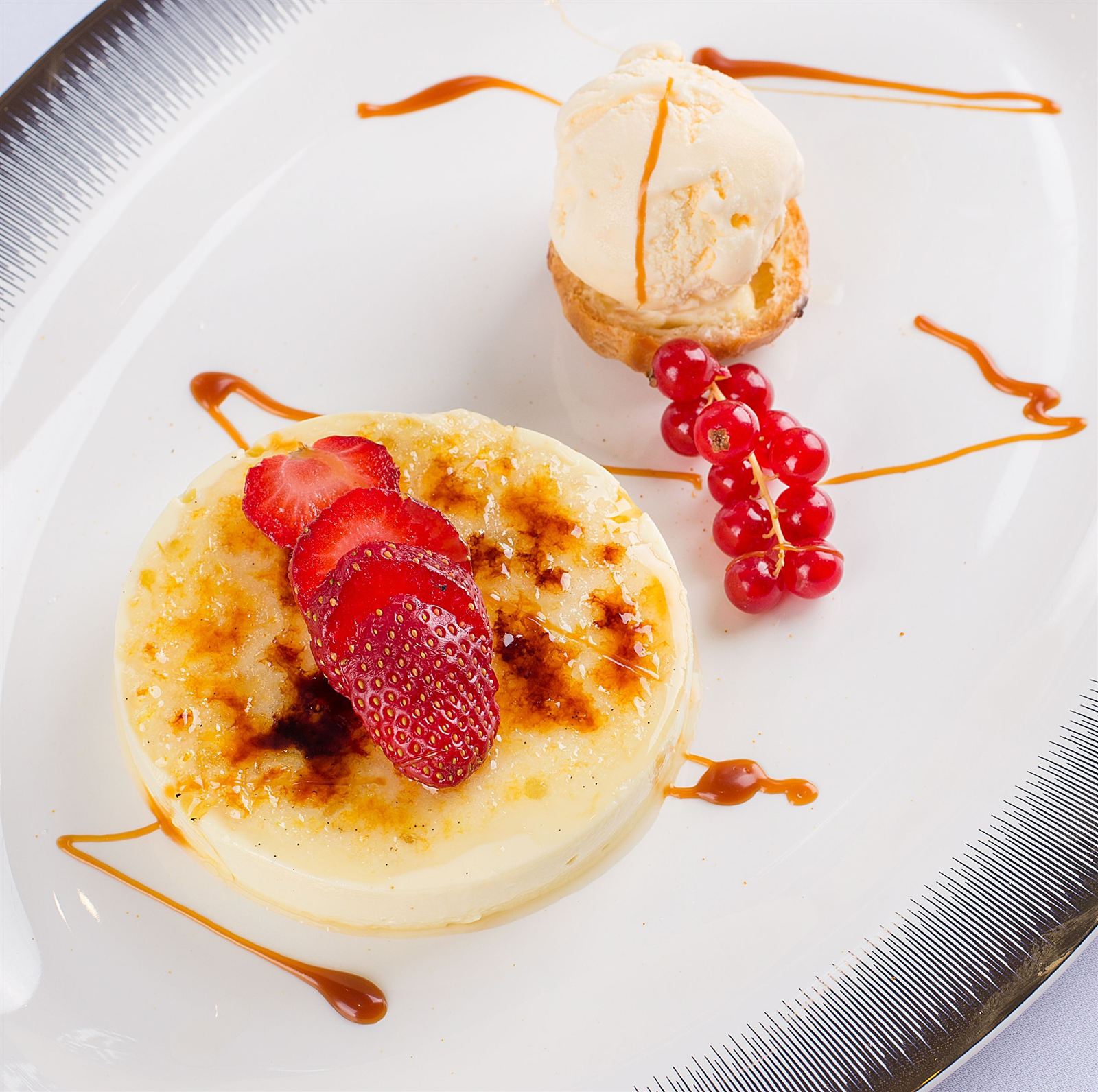Luxury creme brulee with fresh fruit