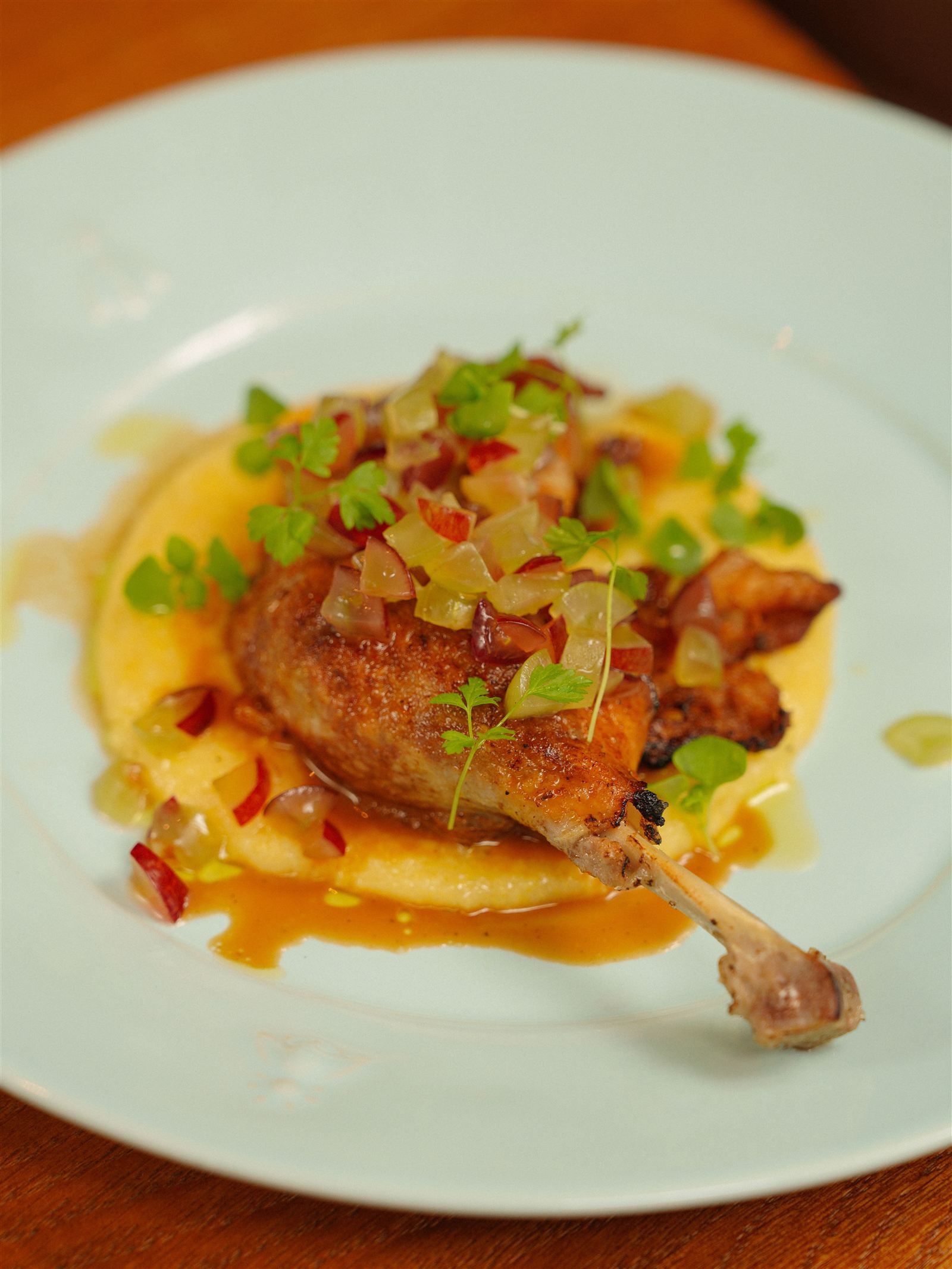Elegant restaurant plating of duck confit